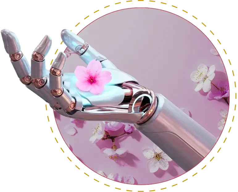 Chrome hand cradling a cherry blossom